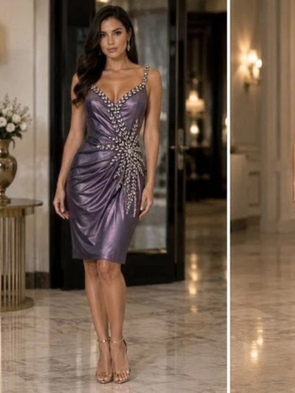 Terani Couture Purple Shimmer One-Shoulder Cocktail Beaded Dress